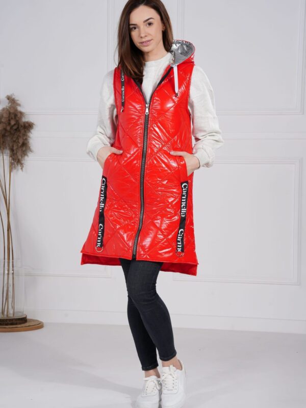 Długa czerwona pikowana kamizelka typu błysk + torba gratis