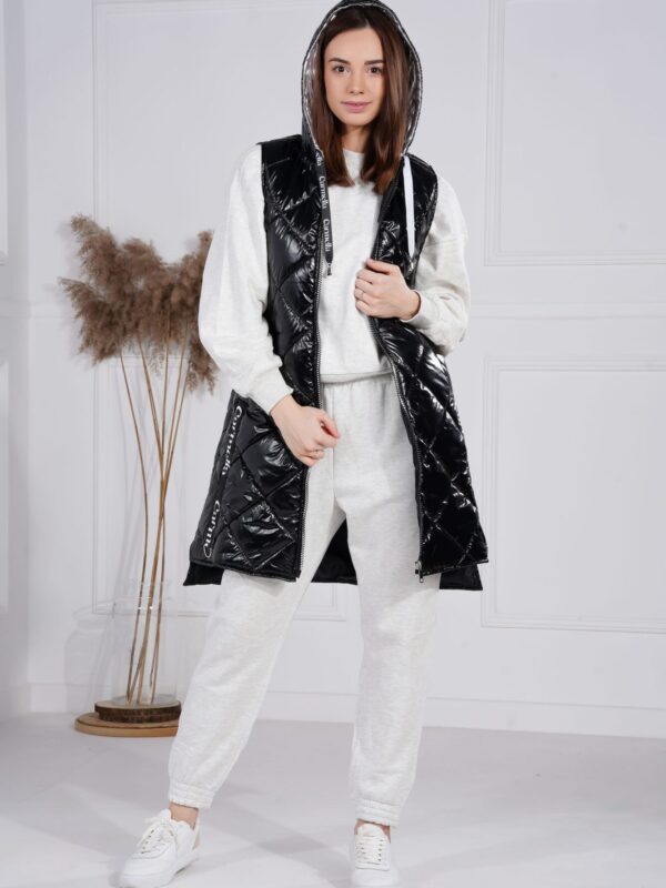 Długa czarna pikowana kamizelka typu błysk + torba gratis