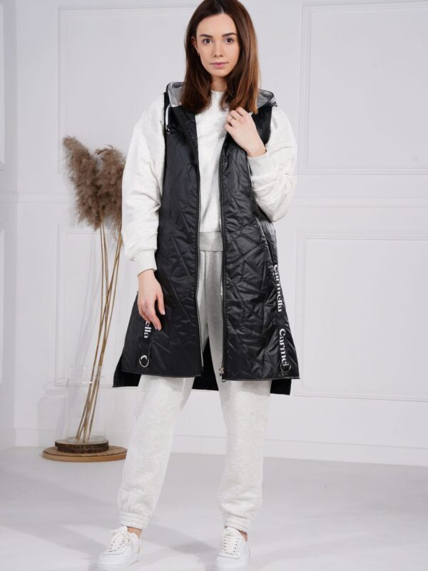 Długa czarna pikowana kamizelka typu mat + torba gratis