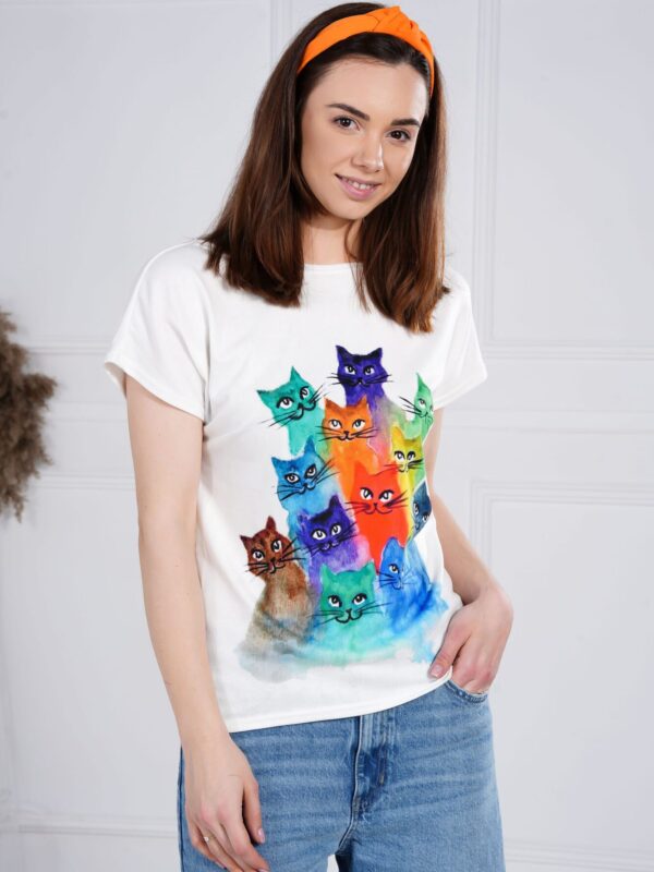 Biała koszulka - Tęczowe Koty
