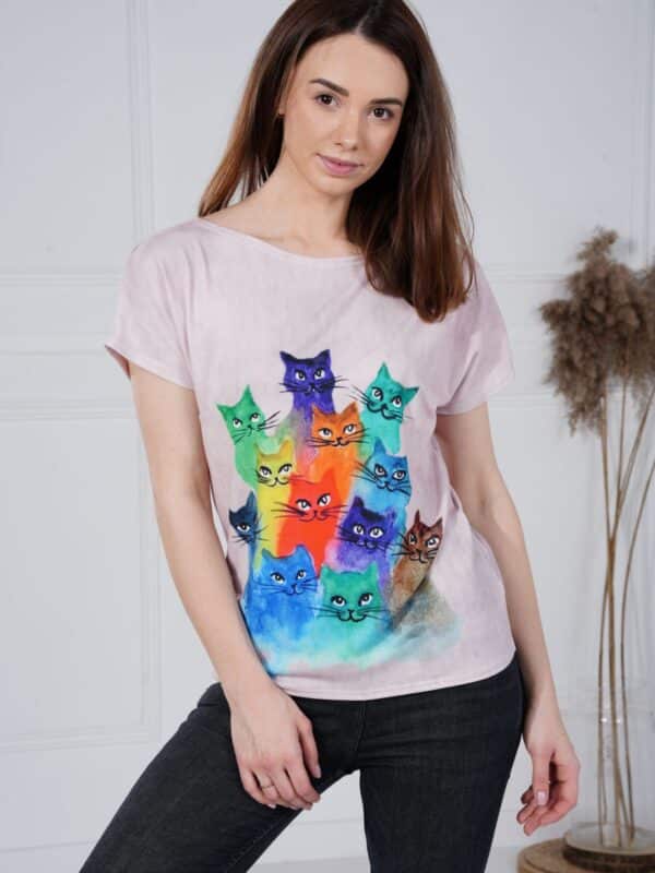 Różowa koszulka - Tęczowe Koty