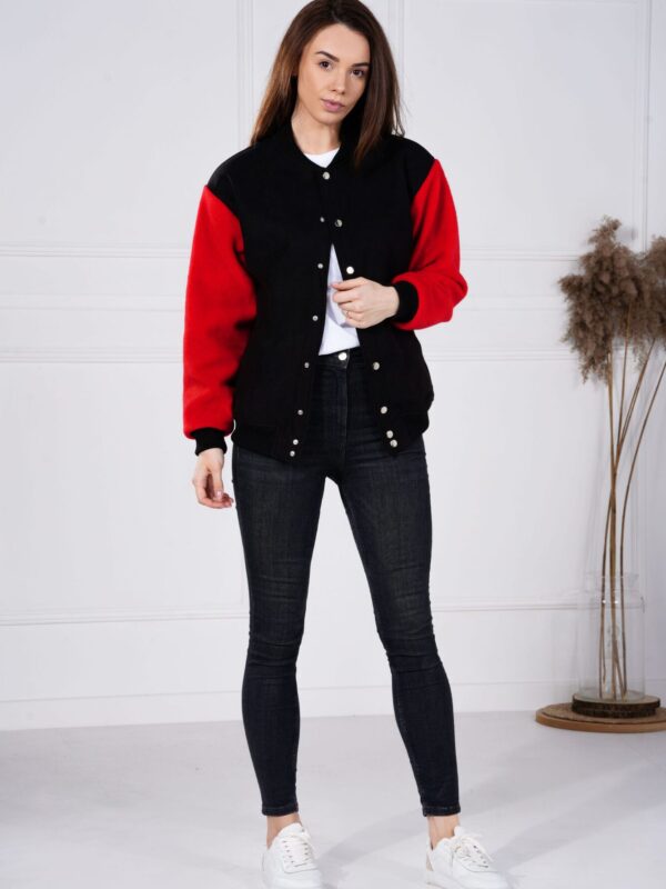 Bomberka -czarny flausz z rękawami z czerwonej alpaki